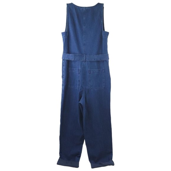 Rachel Comey Denim Jumpsuit Womens Size 4 Front Zip Belted Cuffed Hem Sleeveless - Picture 2 of 9